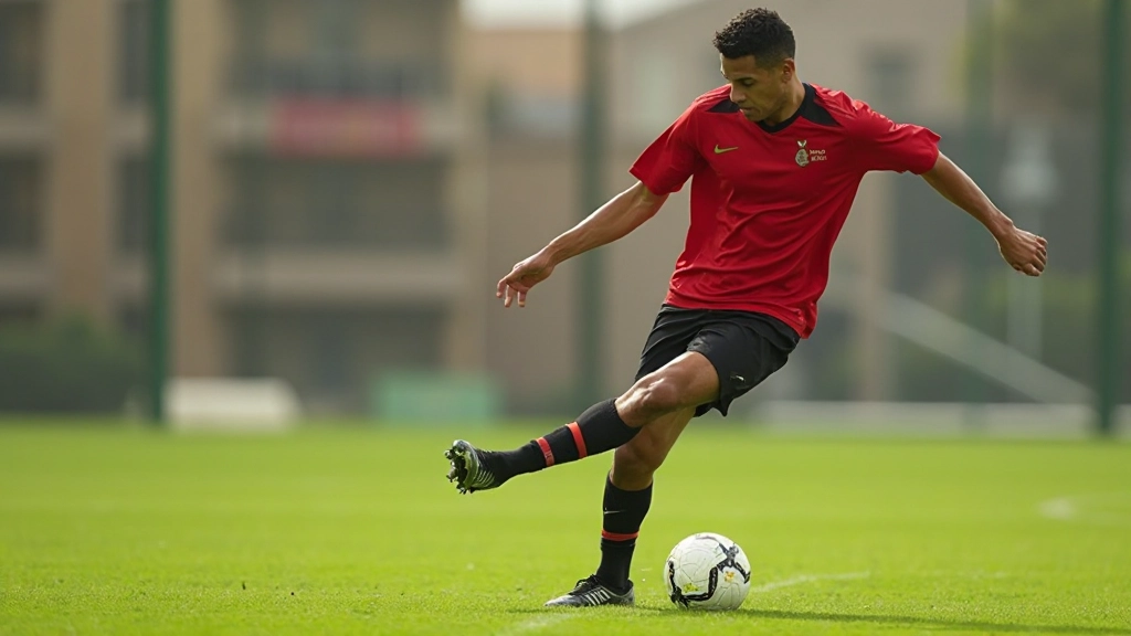 لاعب كرة قدم يقوم بتمرير دقيق للكرة على الملعب